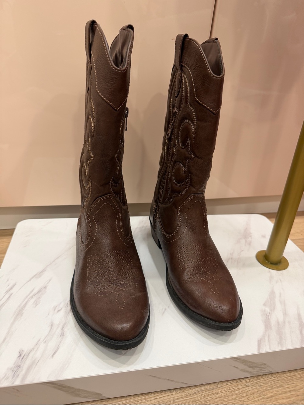 Kids Brown Western-Style Mid-Calf Boots